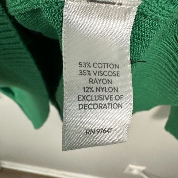 J. Jill V-Neck Knit Pullover Sweater Green Polka Dot Womens Medium Petite - Picture 3 of 4